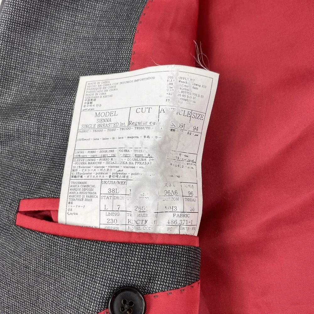 Suit Supply Sienna Gray Nailhead Vitale Barberis Wool Mens Blazer Size 38L